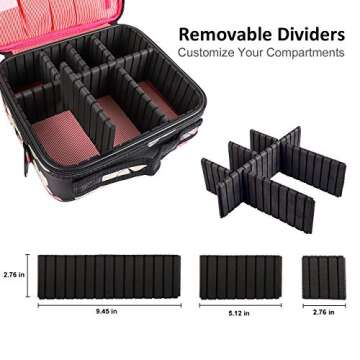 Kootek Travel Makeup Bag 2 Layer Portable Train Cosmetic Case Organizer with Mirror Shoulder Strap Adjustable Dividers for Cosmetics Makeup Brushes Toiletry Jewelry Digital Accessories