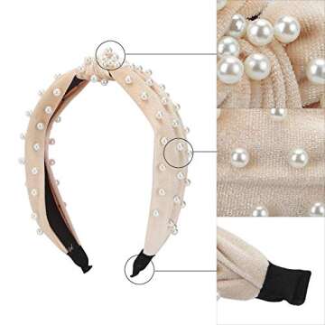 YOPO Headbands Knotted Turban Wide Twist Knot Headbands with Faux Pearl Hairband Fashion Elastic Vin...
