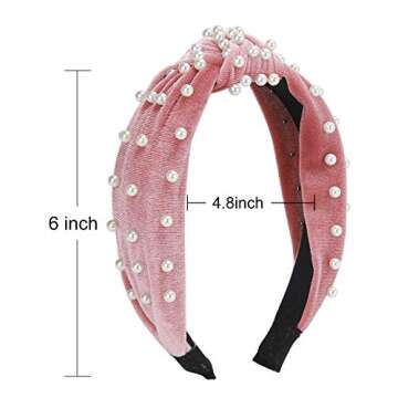 YOPO Headbands Knotted Turban Wide Twist Knot Headbands with Faux Pearl Hairband Fashion Elastic Vintage Velvet Hair Hoops Accessories for Women Girls(3 Packs-Pearl)