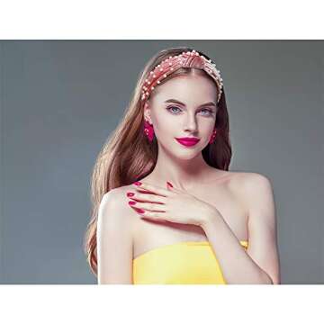 YOPO Headbands Knotted Turban Wide Twist Knot Headbands with Faux Pearl Hairband Fashion Elastic Vintage Velvet Hair Hoops Accessories for Women Girls(3 Packs-Pearl)