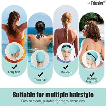 Tripsky Silicone Swim Cap,Comfortable Bathing Cap Ideal for Curly Short Medium Long Hair, Swimming C...