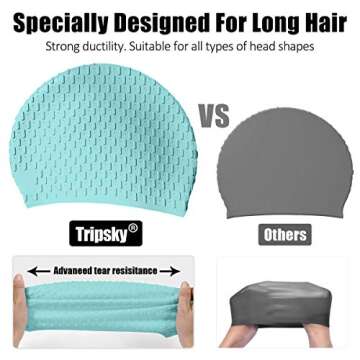 Tripsky Silicone Swim Cap,Comfortable Bathing Cap Ideal for Curly Short Medium Long Hair, Swimming Cap for Women and Men, Shower Caps Keep Hairstyle Unchanged (Green)