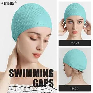Tripsky Silicone Swim Cap,Comfortable Bathing Cap Ideal for Curly Short Medium Long Hair, Swimming Cap for Women and Men, Shower Caps Keep Hairstyle Unchanged (Green)