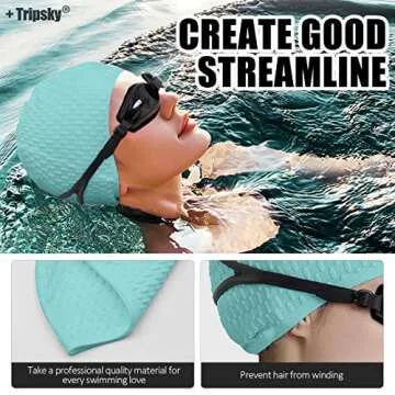 Tripsky Silicone Swim Cap,Comfortable Bathing Cap Ideal for Curly Short Medium Long Hair, Swimming Cap for Women and Men, Shower Caps Keep Hairstyle Unchanged (Green)