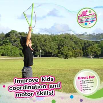 WOWMAZING Giant Bubbles Kit – Includes Wand, 3 Big Powder Packets (Makes 3 Gallons) | Outdoor Toy & Party Favors for Kids – Bubbles Made in USA