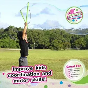 WOWMAZING Giant Bubbles Kit – Includes Wand, 3 Big Powder Packets (Makes 3 Gallons) | Outdoor Toy & Party Favors for Kids – Bubbles Made in USA