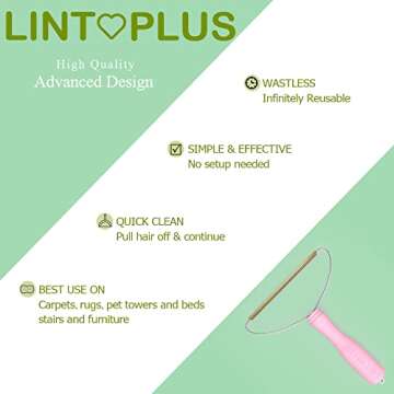 Lint Plus Pet Hair Remover Multi Fabric Edge and Carpet Rake by LINTPLUS,Dog Hair Remover and Cat Hair Remover for Rugs,Couch&Pet Towers,Easy Protable Lint Remover to Every Hair!(Girl-Pink)