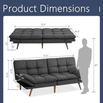 IULULU Futon Sofa Bed, Modern Convertible Sleeper Couch Daybed with Adjustable Armrests for Studio, ...