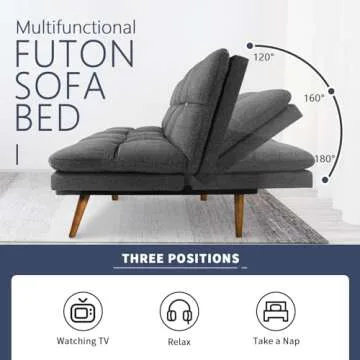 IULULU Futon Sofa Bed, Modern Convertible Sleeper Couch Daybed with Adjustable Armrests for Studio, Apartment, Office, Small Space, Compact Living Room