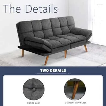 IULULU Futon Sofa Bed, Modern Convertible Sleeper Couch Daybed with Adjustable Armrests for Studio, Apartment, Office, Small Space, Compact Living Room