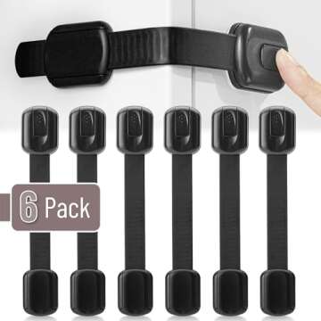 Bates- Child Safety Strap Locks, 6 Pack, Black Baby Cabinet Locks, Toilet Locks Baby Proof, Child Pr...