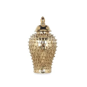 Noori Home 100% Modern Glam Artisan Ceramic SPIKES BECCA Ginger Jars GOLD 9.4x9.4x18.9