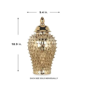 Noori Home Artisan Ceramic Gold Spikes Ginger Jars 9.4x9.4x18.9