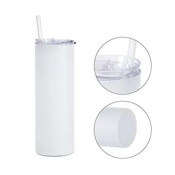 PYD Life Sublimation Glass Blanks Skinny Tumblers Frosted 25 OZ Straight Iced Coffee Cups with Lid and Glass Straw for Tumbler Heat Press Sublimation Printing 6 Pack