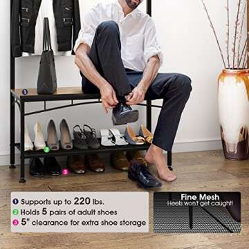 Stylish 3-in-1 Entryway Coat Rack with Storage Bench