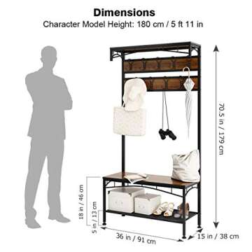 Stylish 3-in-1 Entryway Coat Rack with Storage Bench