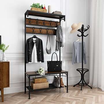 Stylish 3-in-1 Entryway Coat Rack with Storage Bench