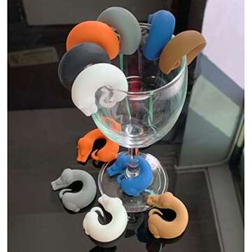 LB-LAIBA Cat Wine Glass Charms Tags, Animal Silicone Drink Marker Wine Glass Charms for Party Champagne Flutes Cocktails Martinis Home Use 6 Pieces