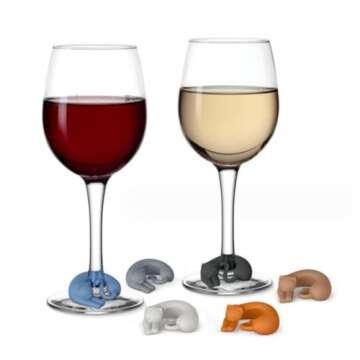 LB-LAIBA Cat Wine Glass Charms Tags, Animal Silicone Drink Marker Wine Glass Charms for Party Champagne Flutes Cocktails Martinis Home Use 6 Pieces