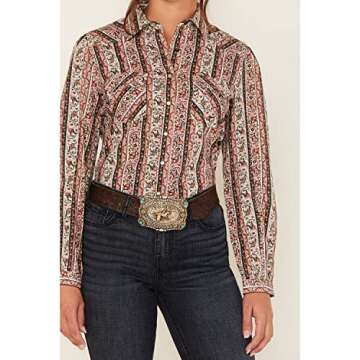 Cruel Girl Women's Paisley Stripe Long Sleeve Pearl Snap Western Shirt Red Large