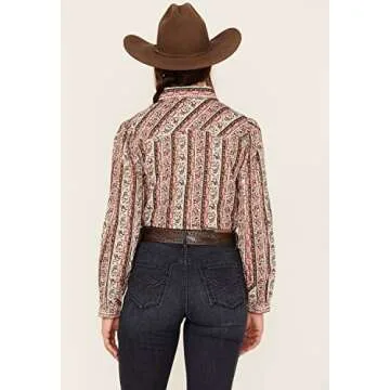 Cruel Girl Women's Paisley Stripe Long Sleeve Pearl Snap Western Shirt Red Large