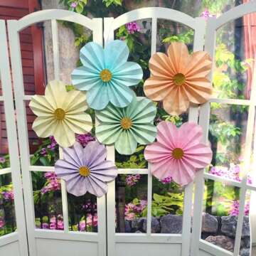 Mybbshower 12 Inch Paper Flower Fans for Weddings & Parties - 6 Pack