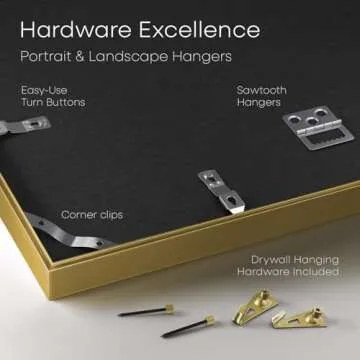 Homeforia 24x30 Picture Frame Gold, High End Metal 24 x 30 Poster Frames with 18 by 24 Mat Opening, 24x30 Gold Photo Frame Matted to 18x24 Print, 30x24 Large Frames, Tempered Glass, Wall Kit, Set of 1