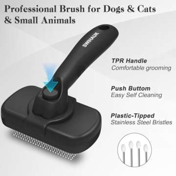 Swihauk Self Cleaning Slicker Brush for Dogs & Cats - Skin Friendly Deshedding and Grooming Brush fo...