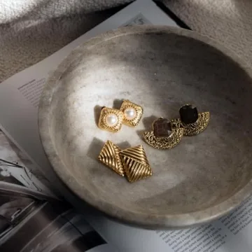 Chunky Gold Vintage Statement Earrings with Brown Stones