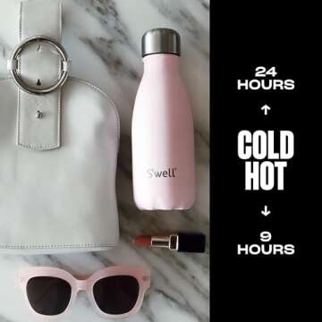 S'well Stainless Steel Water Bottle, 9oz, Pink Topaz, Triple Layered Vacuum Insulated Containers Kee...