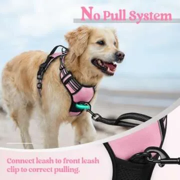 rabbitgoo Dog Harness No Pull with 2 Leash Clips, Adjustable Soft Padded, Reflective Oxford No Choke Pet Vest with Easy Control Handle for Large Dogs, Pink, L