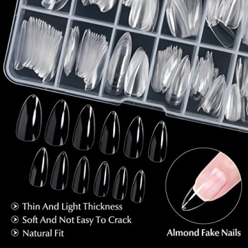 AORAEM 240PCS Clear Almond Nails for DIY Nail Art