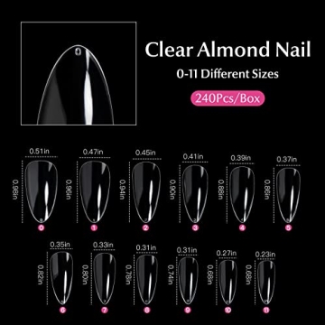 AORAEM 240PCS Clear Almond Nails for DIY Nail Art