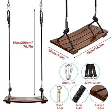 PELLOR Wood Swing Seat, Carbonized Hanging Wood Tree Swing 16.9 x7.9 x0.5 in for Adult Kids Children Anticorrosive & 100% Waterproof Wooden Swing Set 440lbs Load Indoor Outdoor Backyard Play