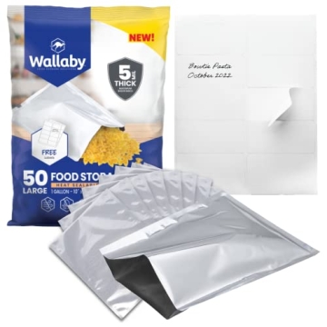 50x Wallaby 1-Gallon Mylar Bag Bundle - (5 Mil - 10" x 14") Mylar Bags + 50x Labels - Heat Sealable,...