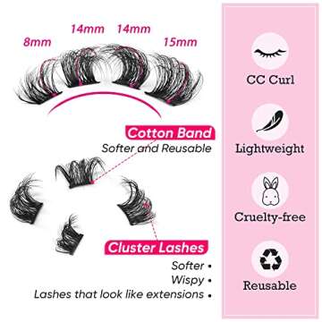 Natural Cluster Lashes Extensions Wispy Natural Look False Eyelashes Individual Lashes 3D Strips Eye...