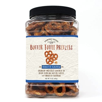 Everton Roasted Cashew Butter Toffee Pretzels: Gourmet Artisan Butter Toffee Covered Pretzels with C...