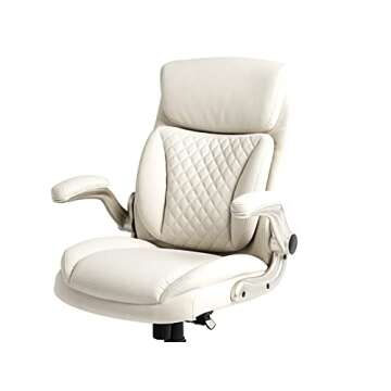 Amazon Basics Ergonomic Desk Office Chair, Flip-up Armrests, Adjustable Height, Cream Leather
