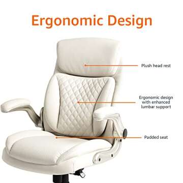 Amazon Basics Ergonomic Desk Office Chair, Flip-up Armrests, Adjustable Height, Cream Leather