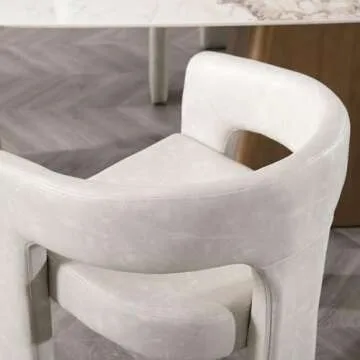 DAYALANE Modern Barrel Dining Chair, Upholstered Faux Leather Kitchen Chairs with Arms Comfy Side Chair for Living Room/Dining Room/Reception, Pu Grey