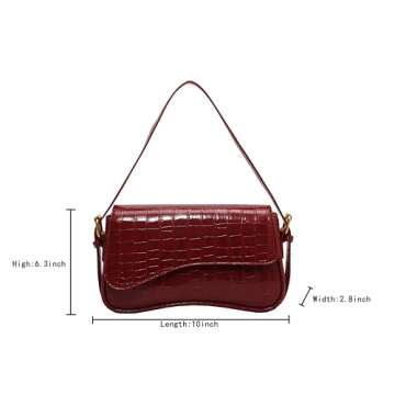 Women's Small Shoulder Bag Clutch Y2KPurse Handbag PU Leather Tote Bag with 2 Removable Straps and Zipper Closure Crossbody Bags (Crocodile red)