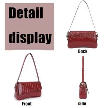 Women's Small Shoulder Bag Clutch Y2KPurse Handbag PU Leather Tote Bag with 2 Removable Straps and Zipper Closure Crossbody Bags (Crocodile red)