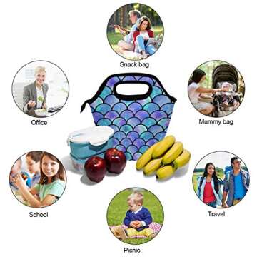 Naanle Mermaid Scale Insulated Zipper Lunch Bag Cooler Tote Bag for Adult Teen Men Women, Ocean Merm...