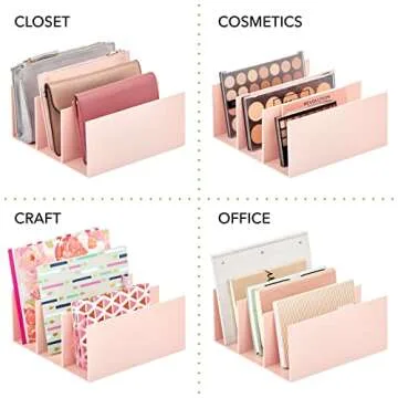 mDesign Plastic Purse/Handbag Organizer - Closet Divided Storage for Bags, Clutches, Wallets, Wristlets - Space-Saving Bedroom and Cabinet Organization - Lumiere Collection - Blush/Light Pink