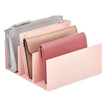 mDesign Plastic Purse/Handbag Organizer - Closet Divided Storage for Bags, Clutches, Wallets, Wristlets - Space-Saving Bedroom and Cabinet Organization - Lumiere Collection - Blush/Light Pink
