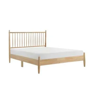 Lexicon Full Bed Frame with Headboard, Mid Century Modern Wood Platform Bed Frame with Vertical Slat Headboard, No Box Spring Needed, Easy Assembly, Natural