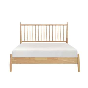 Lexicon Full Bed Frame with Headboard, Mid Century Modern Wood Platform Bed Frame with Vertical Slat Headboard, No Box Spring Needed, Easy Assembly, Natural
