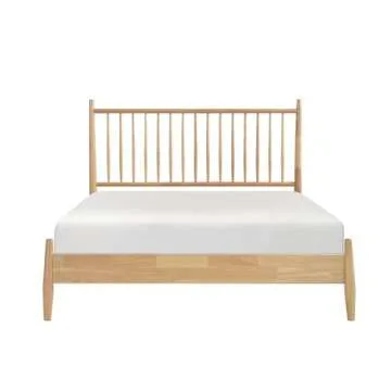 Lexicon Full Bed Frame with Headboard, Mid Century Modern Wood Platform Bed Frame with Vertical Slat Headboard, No Box Spring Needed, Easy Assembly, Natural