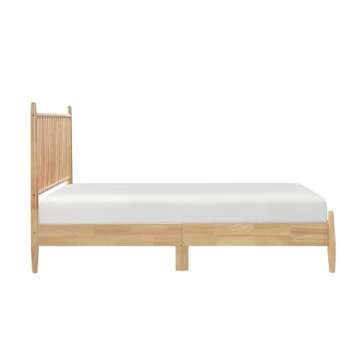 Lexicon Full Bed Frame with Headboard, Mid Century Modern Wood Platform Bed Frame with Vertical Slat Headboard, No Box Spring Needed, Easy Assembly, Natural