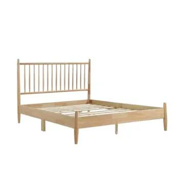Lexicon Full Bed Frame with Headboard, Mid Century Modern Wood Platform Bed Frame with Vertical Slat Headboard, No Box Spring Needed, Easy Assembly, Natural